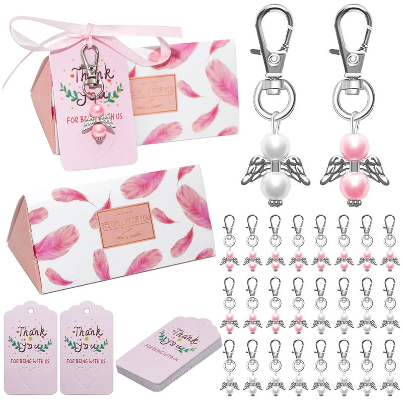 Angel Keychain Baptism Christening Favors Guardian Angel With Favor Boxes And Thank You Cards For Girl Boy Baby Shower