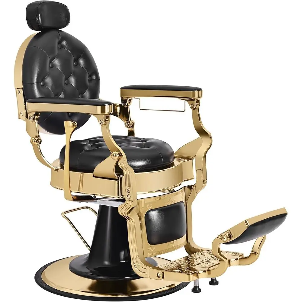 

Vintage Hydraulic Reclining Barber Chair - Black Gold Stylist Hair Salon Chair