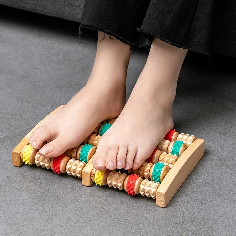 Foot Massager Wooden Foot Roller Acupressure Heath Therapy Body Massage Pain Relief Feet Care Wooden For Foot 6 Row 20x24.5x4CM