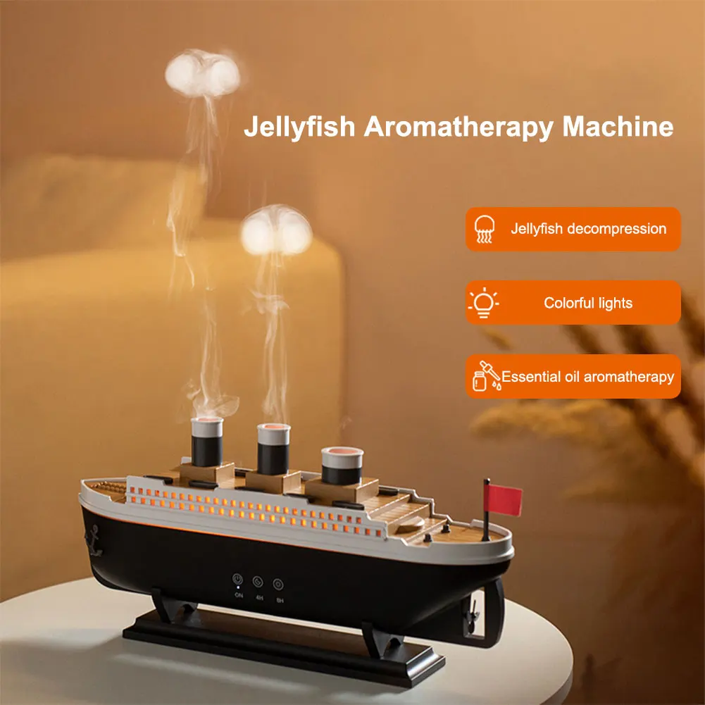 Retro Ship Air Humidifier Ultrasonic Aromatherapy Diffuser Jellyfish Smoke Ring Spray Essential Oil Aroma Difusor Remote Control