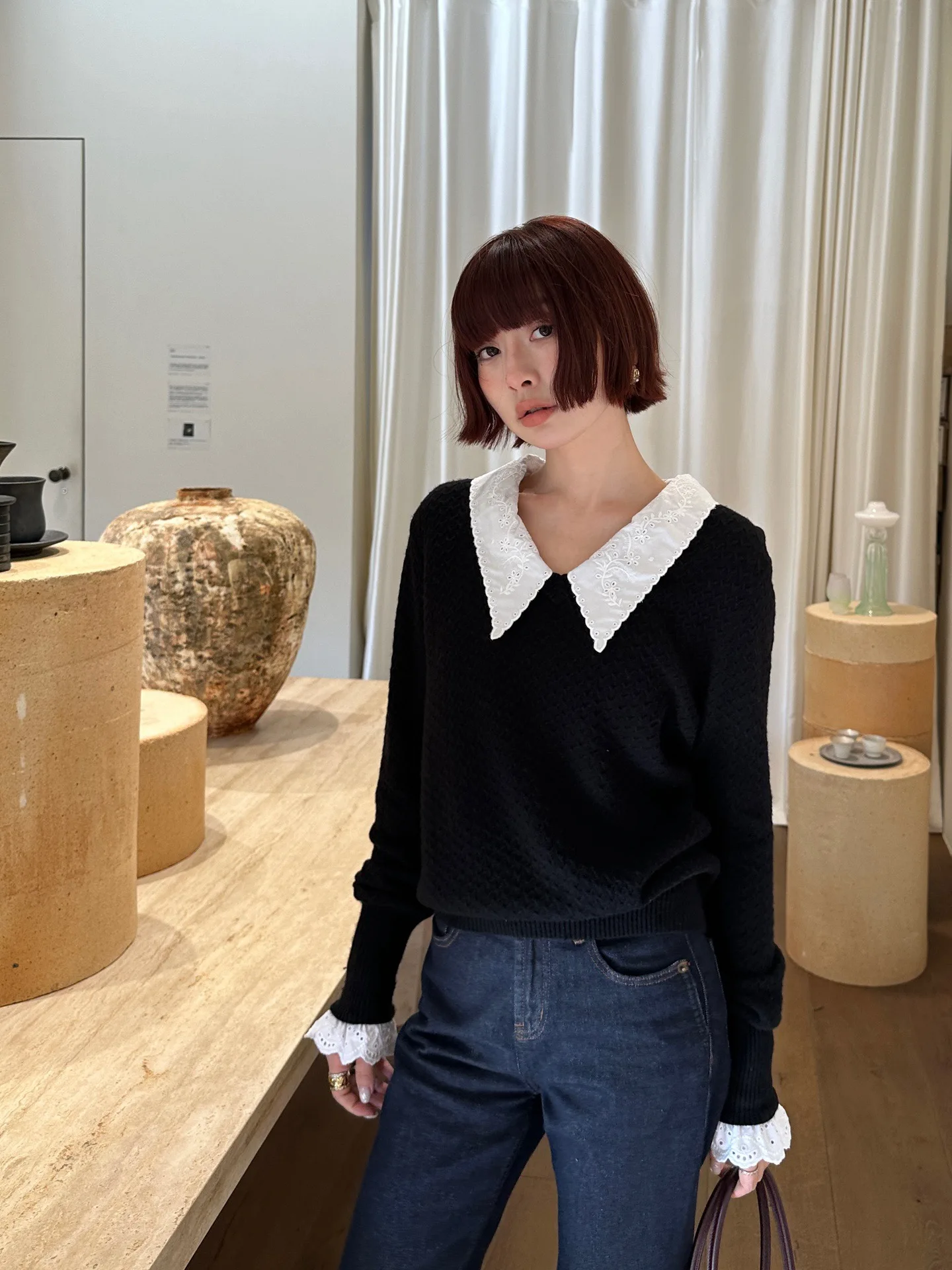 

Gold Ratio Camere Wool Lace Knitted Top French Sle Women's Premium Faion Long Sve Regular Length Overhead Sweater