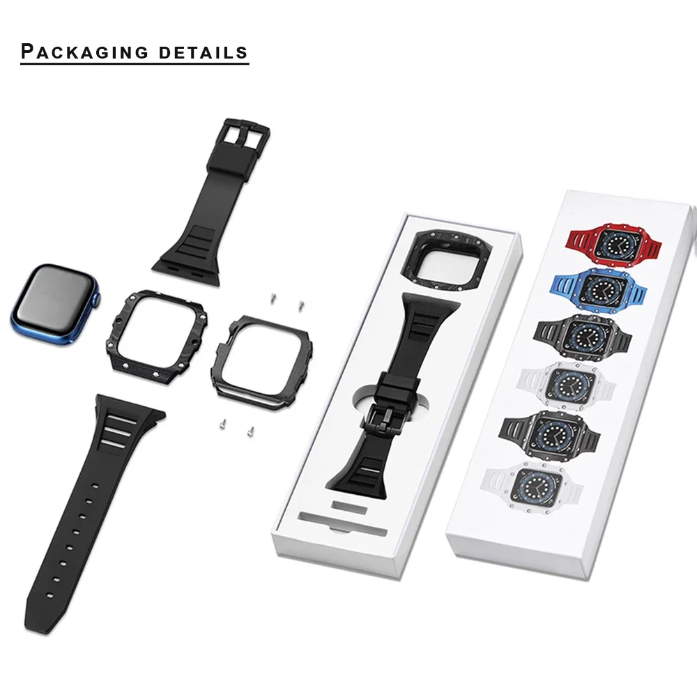 Carbon Fiber Case For Apple Watch Series 8 7 41mm 45mm Luxury Ceramic Stainless Steel Modification Kit For iWatch 654 SE 40 44mm