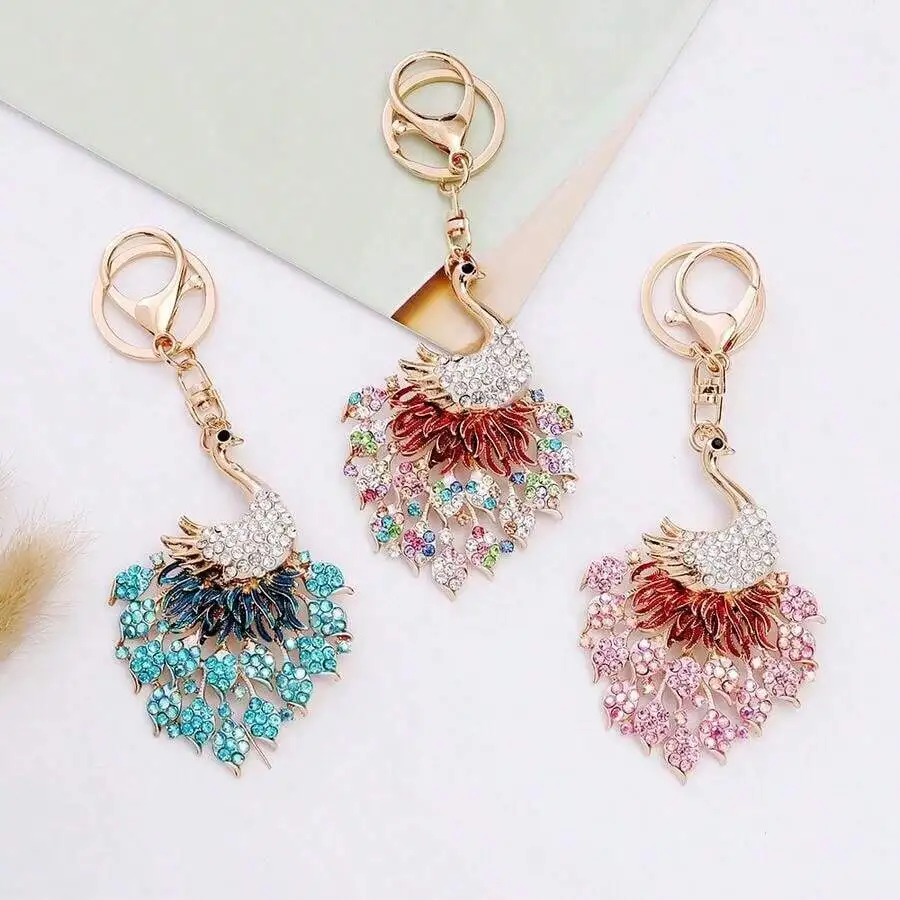Alloy Peacock Keychain With Rhinestones For Bag Car Backpack Decoration Stylish Fashion Accessory - view 2