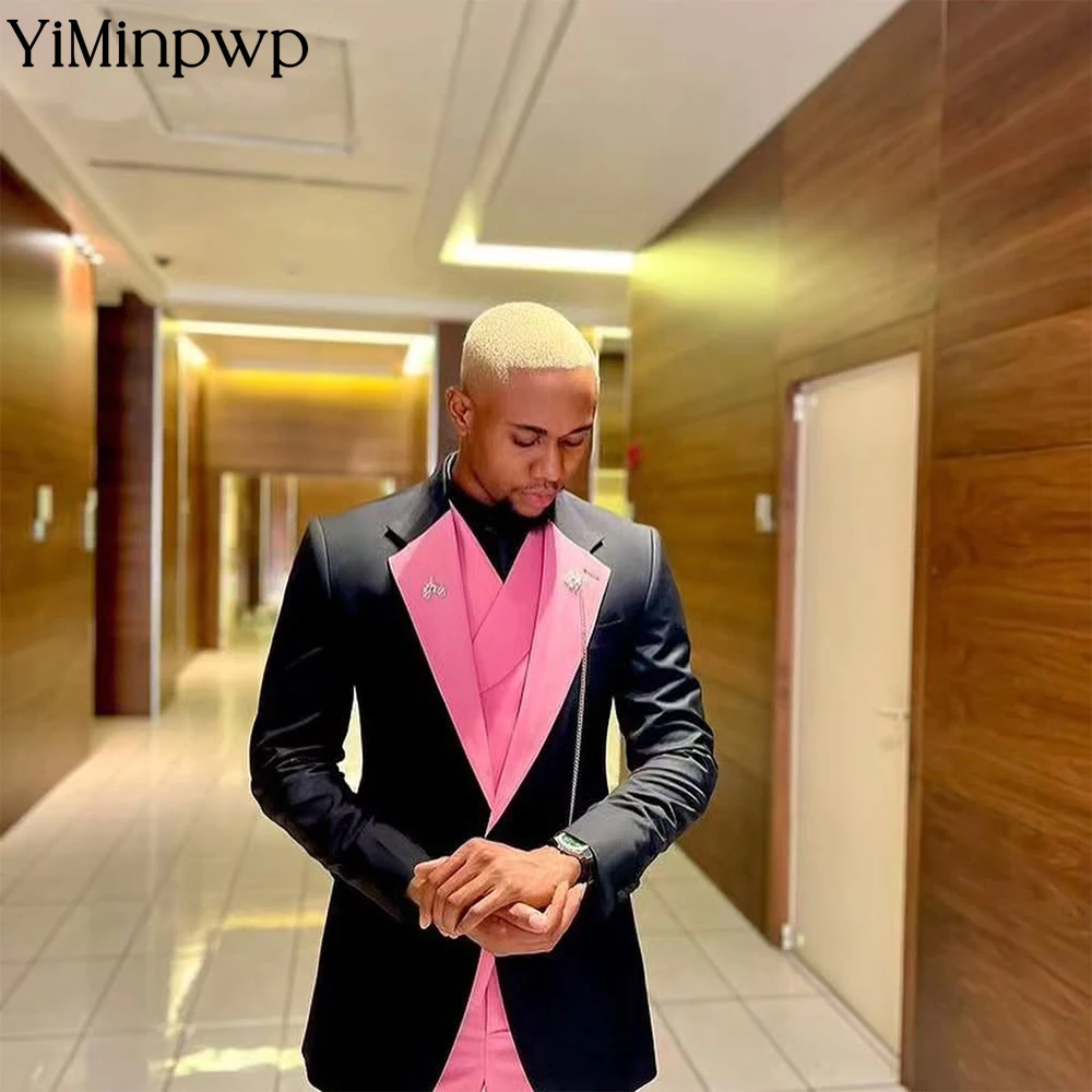 

Handsome Pink Men Suit Fashion Solid Color Sinlge Breasted Work Clothes Formal Groom Ball Gown Suit 3Pcs Set Jacket+Vest+Pant