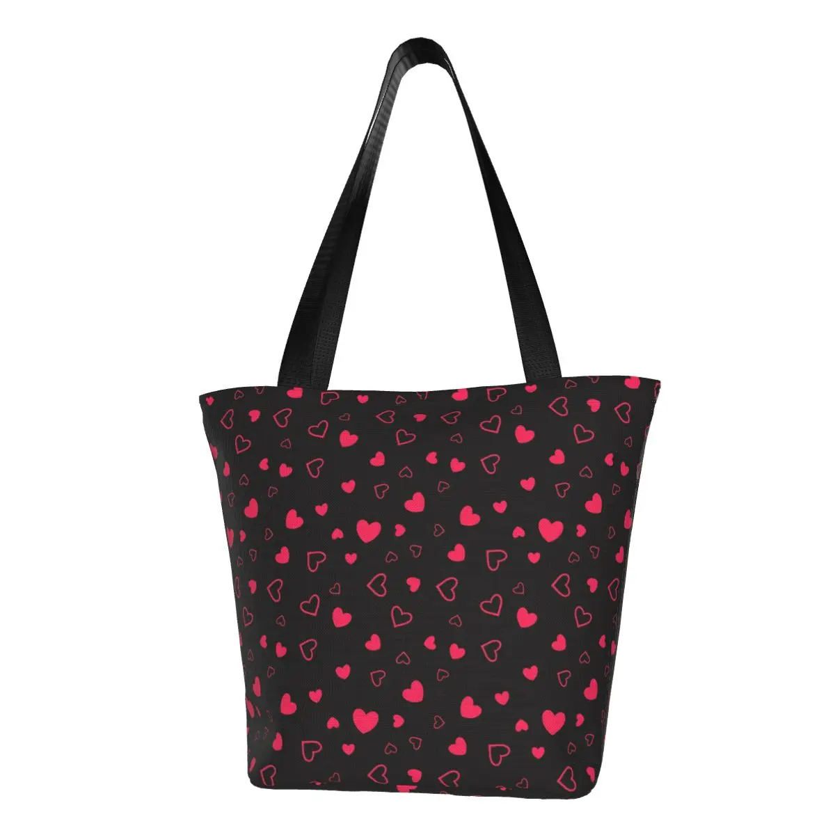 Custom Cute Printed Hearts Cutie Pie Pattern Tote Shopping Bags Washable Canvas Shopper Shoulder Handbag