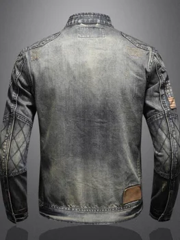 2024 new men's denim jacket trendy retro fashion casual stand-up collar zipper jacket handsome riding biker clothing denim tops 4