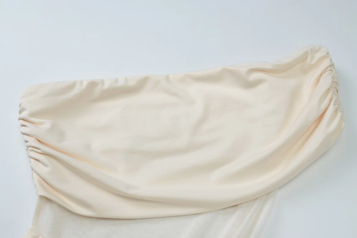 Women Solid Sheer Mesh Patchwork Ruched Bodycon Maxi Party Dress Sexy One Shoulder Backless Slim Summer Holiday Beach Long Robe