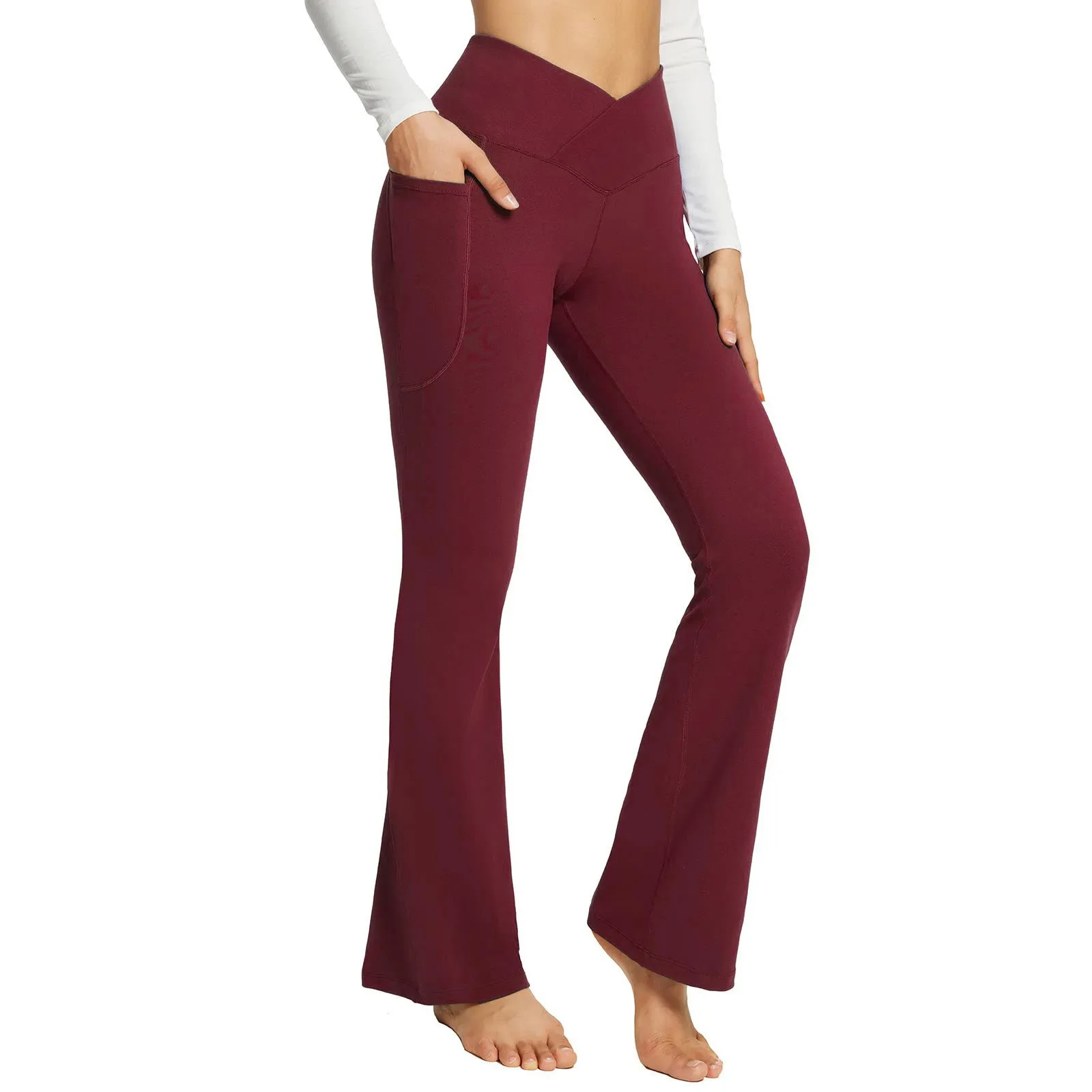 Pantalones de Yoga de corte de bota para mujer, Leggings acampanados de cintura alta, pantalones cruzados de entrenamiento, Fondo de campana de salón, vestido de Jazz, pantalones de campana de moda