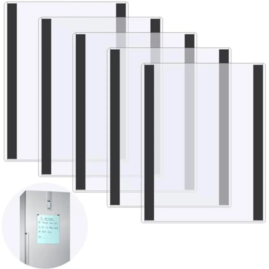 5 Pcs 8.5'' x 11'' Rigid Magnetic Sign Holders - Clear Plastic Document Frames with Magnet Borders for Letter Size Posters - Pe