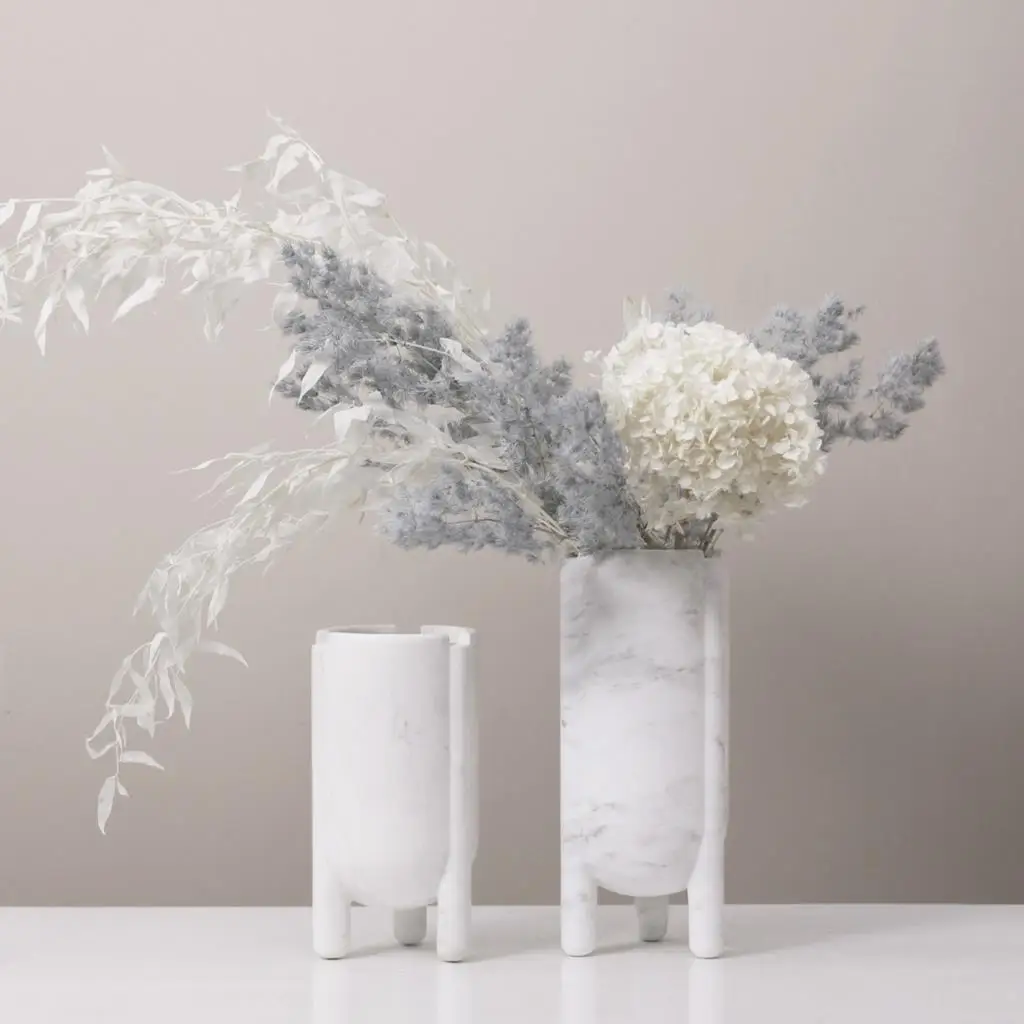 Light Luxury White Marble Tabletop Vase Flower Ornaments Model House Sales Office Hotel Villa Home Decorations Accessories