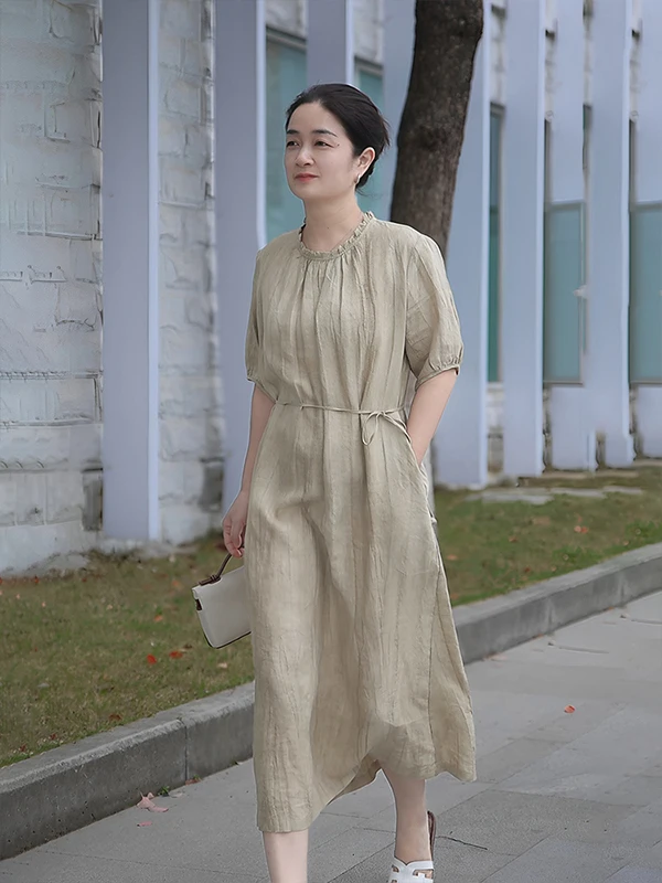 

Han Haax Dyed ort Sve Women's Dr Summer High Waist A-Line Skirt Breathable Comfortable Casual Sle round Ne