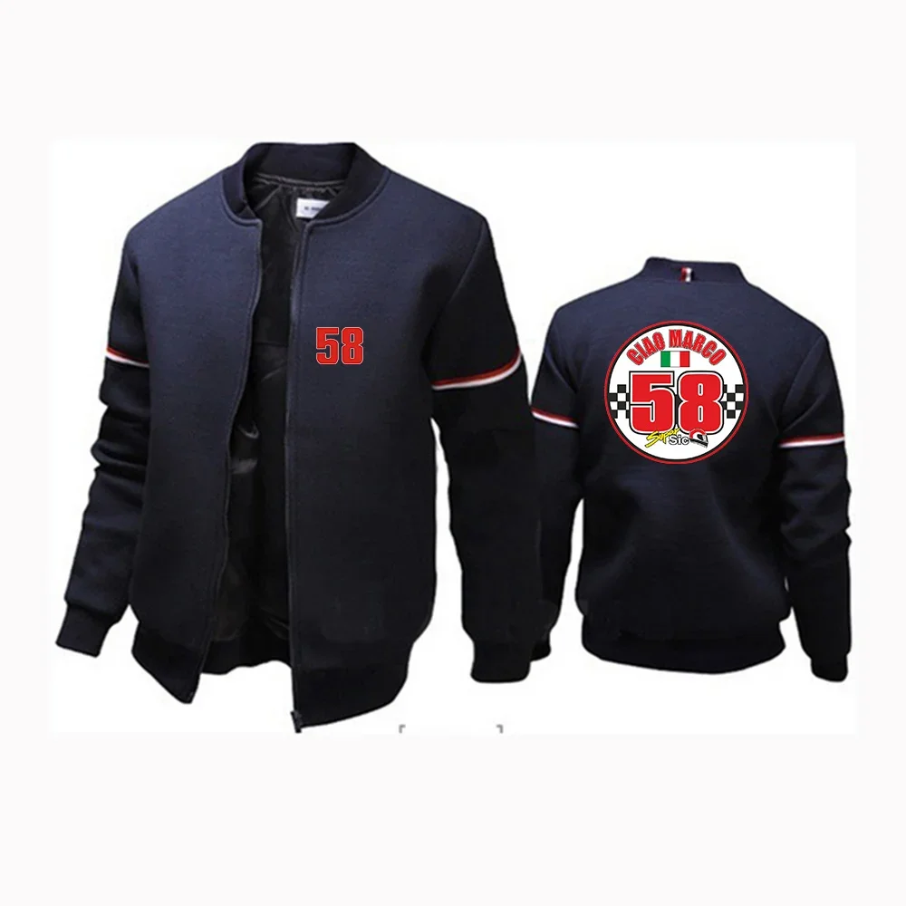 2024 Spring Autumn Men's Marco Simoncelli Super Sic 58 Logo Printed Casual Cotton Round Neck Long Sleeve Cardigan Flight Jackets