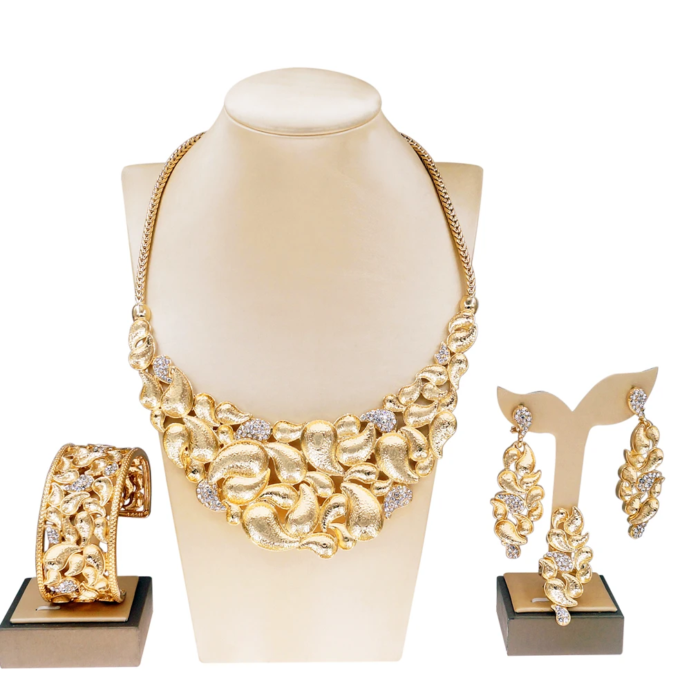 

Fine Polish Process Italian Jewelry Set Drop Design Necklace with Rinestone African Party Accessories for Woman H00621