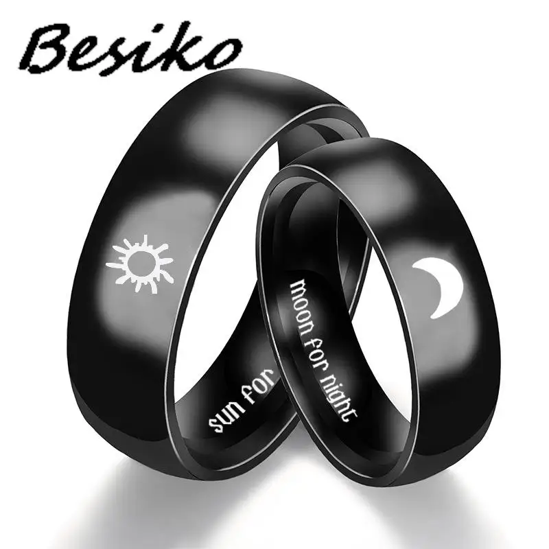 Besiko 316L anillos de pareja de acero inoxidable sol para luna de la mañana para anillo de noche para mujeres hombres parejas anillos accesorios de joyería