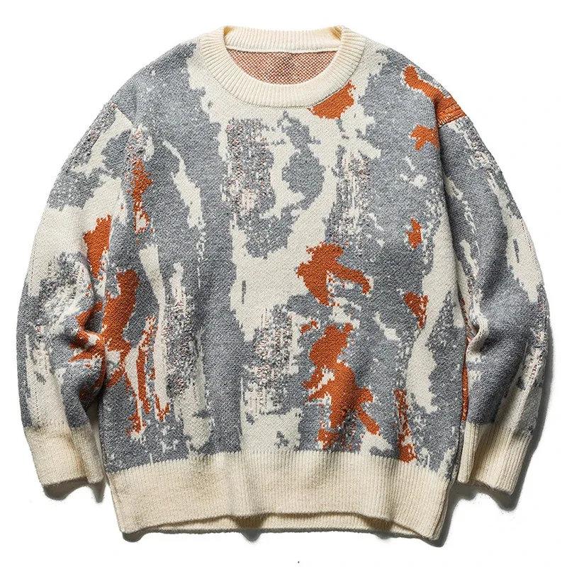 【Mirrordust】suéteres Vintage de gran tamaño para hombre, ropa de calle, suéteres de Hip Hop Harajuku, jerséis de punto, suéteres informales sueltos, prendas de punto