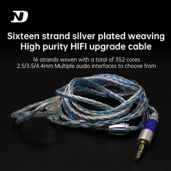 ND D2 silver-plated braided upgrade cable 0.75-0.78mm 2pin is suitable for KZ CCA ZSN ZS10 PROX EDX PRO2 AS16 AS24 Castor ZS12
