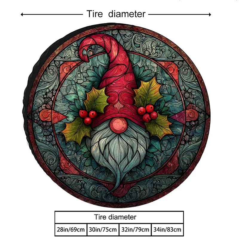 Christmas-Themed Colorful Glass Style Elf Pattern Polyester Car Tire Covers Decorative Wheel Covers