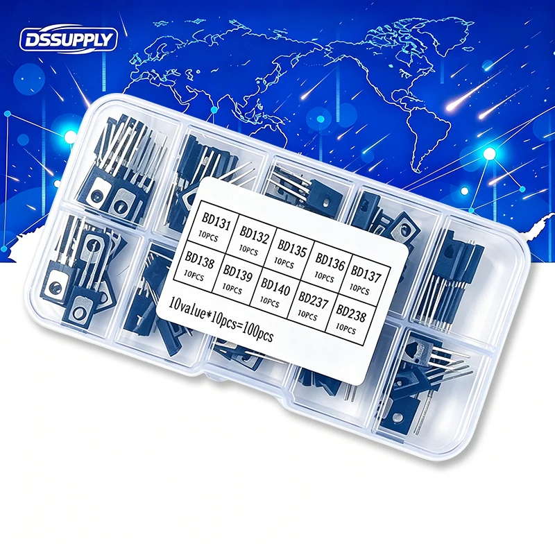 100PCS TO126 Transistor KIT 10Values Includes Model BD131 BD132 BD135 BD136 BD137 BD138 BD139 BD140 BD237 BD238 Each 10 With Box