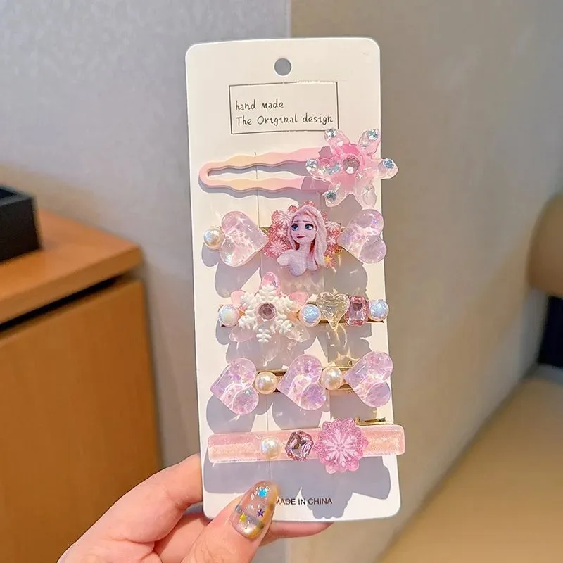 5 uds. Nueva moda de dibujos animados para niña, horquilla para el pelo de Elsa, accesorios para el cabello con flequillo para niñas, regalos de cumpleaños para niños