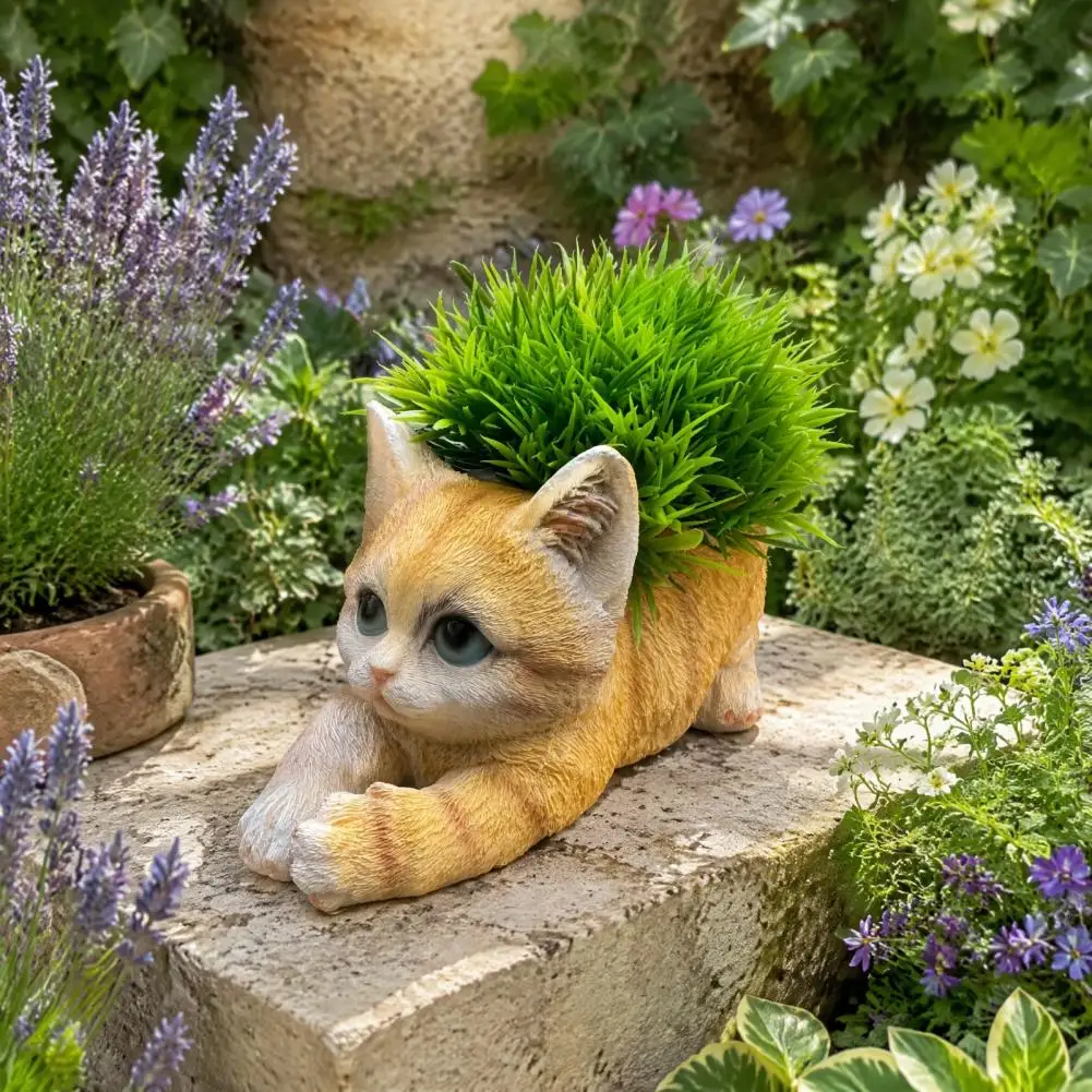 Unique Cat Shaped Vase Resin Cat Planter Adorable Flower Pot Cute Indoor Outdoor Plant Holder Garden Yard Home Desk Decor Gift