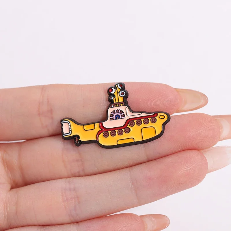 Rock Band Enamel Pins Custom Yellow Boat Steamer Metal Brooches Decorative Clothes Lapel Badges Jewelry Gift for Fans Friends