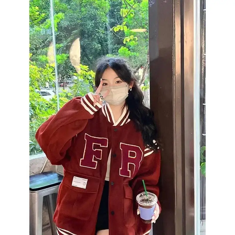 

Women's Baseball Hot Sale Of The Season Spring Autumn New Korean Style Retro Color Block Student Open Cardigan