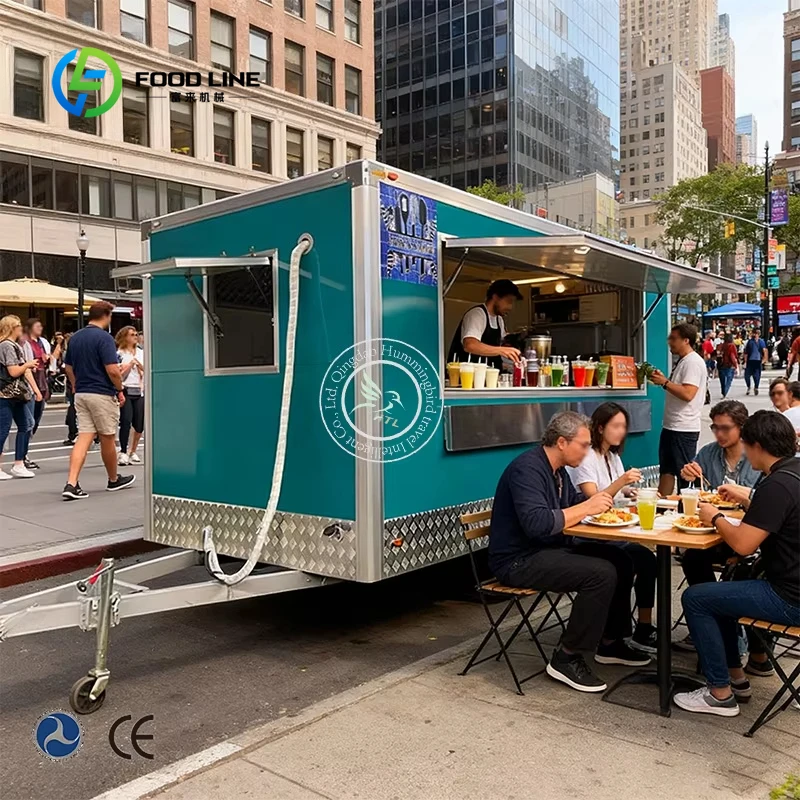 Customized Net Red Square Stainless Steel Food Trailer Snack Cart Mobile Restaurant with Full Kitchen CE Certified