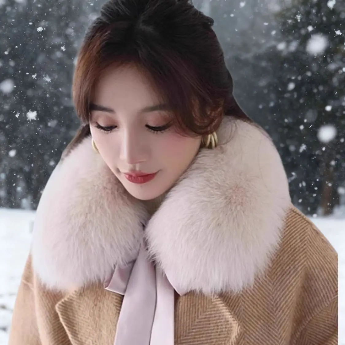 

Faux Raccoon Fur Collar Scarf for Women Winter Detachable Furry Fur neck Collar Fashion Warm Coat Shawl Fur Scarf Neck Warmer