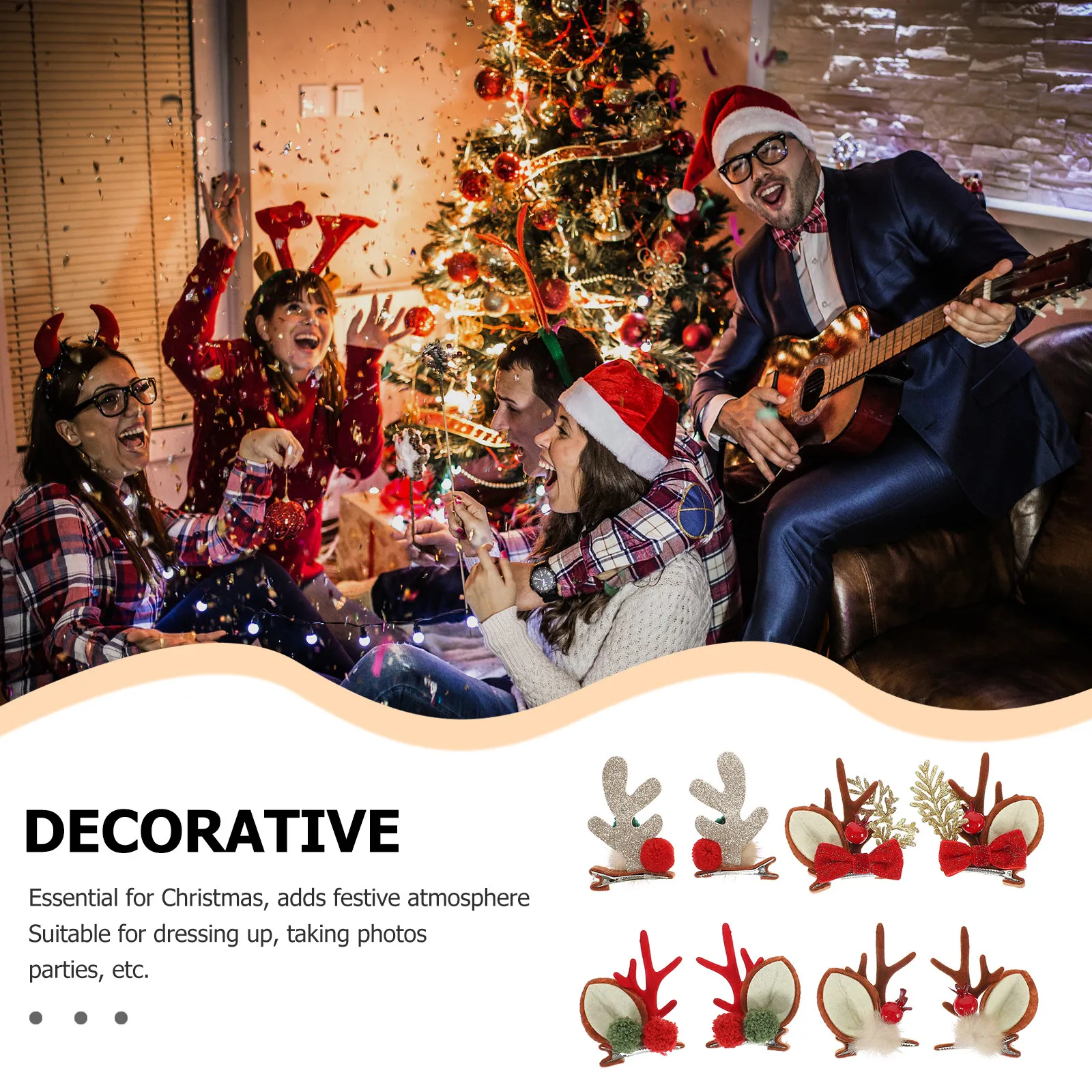 

4 пары заколок для волос в виде оленьих рогов, рождественские заколки-рога, аксессуары для волос на новогоднюю вечеринку, декоративные заколки, рождественские заколки для волос