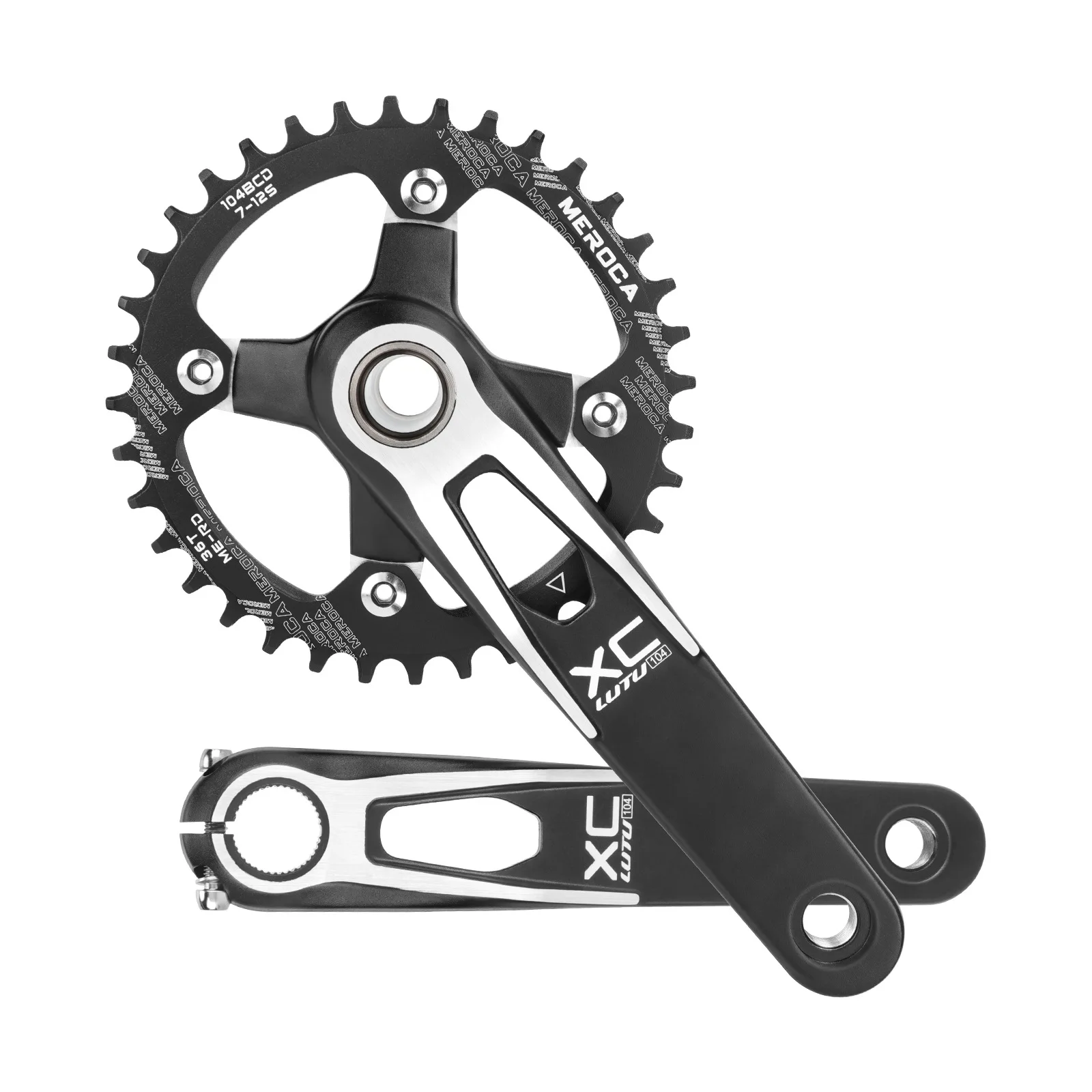 MEROCA Bicycle Crank Chainring 104BCD MTB Bike Crankset Aluminum Alloy with Bottom 170mm Crank Black 32T 34T 36T 38T Plate