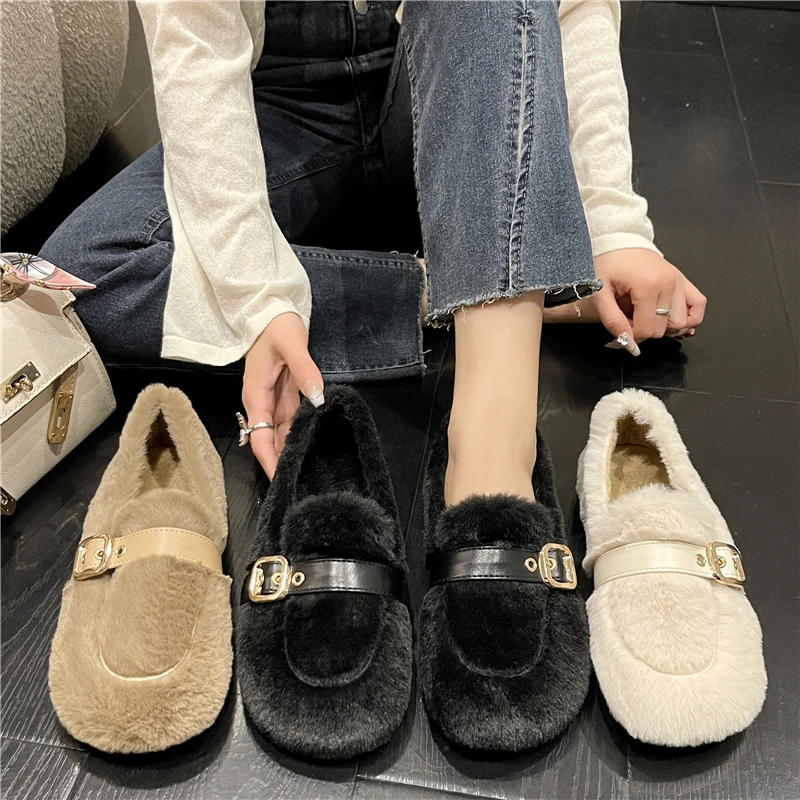 New Style Fashion Casual Woman Shoe Loafers Fur Female Footwear Slip-on Dress Slip on Moccasin Shoes Woman Flats Casual Female