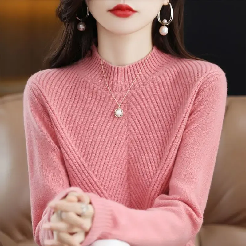 Half High Collar Knitwear Female Autumn Winter Modified Body Shape Pullover Long Sleeve Base Shirt Sweater Top Underneath