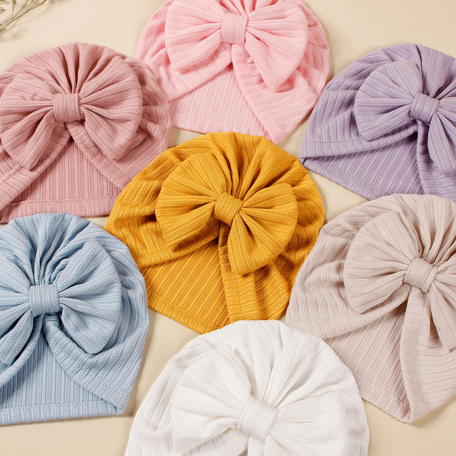 New Cotton Ribbed Bows Turban Infant Hat Girls Bowknot Bonnet Newborn Beanie Cap Baby Headwraps Kid Photo Props Hair Accessories