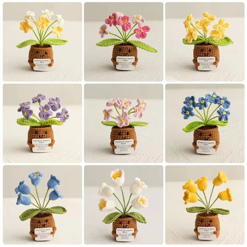 Handmade Crochet Potted Tabletop Decor Words of Encouragement Forget-me-not Crochet Orange Convolia Heart-warming Ornament