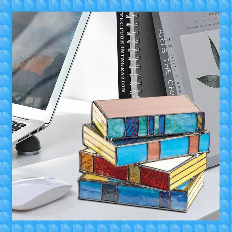

ETRT Stacked Books Lamp Home Decor Nightstand Table Lamps Glass Vintage Reading Book Lamp Stained For Household Reading Light Du