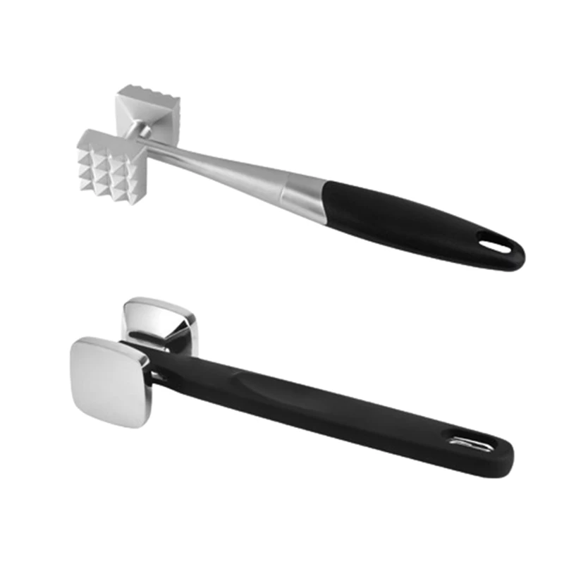 2-Piece Stainless Steel Double-Sided Meat Hammer Tenderizer Comfort Handle For Steak, Beef And Chicken