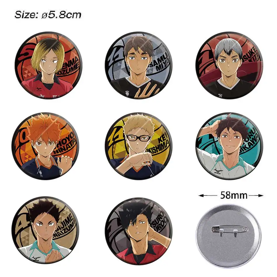 

58mm Haikyuu Anime Round Badge Metal Pin Print Pattern For Backpack Clothing Desktop Display Character Collection And Daily Gift