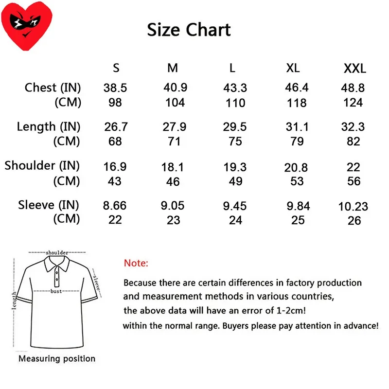 Break Egg Men POLO Shirt Cartoon Large and Small Heart Embroidery Summer Short Sleeve Three-Button Lapel Cotton POLO Shirt