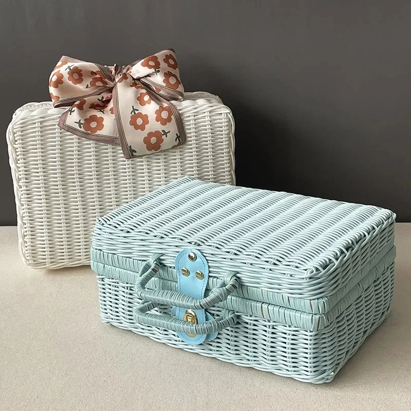 Vine Decoration Box Hand Gift Box Suitcase Woven Gift Box Storage Children's Outdoor Retro Photography Props Storage