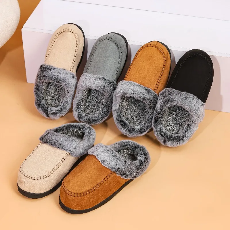 New Men's and Women's Fashionable and Simple Home Warm Outerwear with Fleece Anti-slip Thickened Cotton Slippers for Couples
