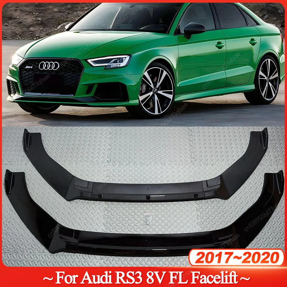 

3PCS Car Front Bumper Lip Diffuser Spoiler Splitter For Audi RS3 8V FL 2017-2020 Facelift ABS Gloss Black Bodykits Tuning
