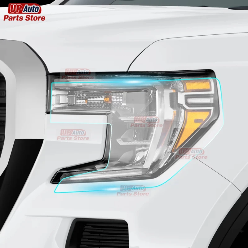 2 Pcs Car Headlight Protective Film Transparent Black TPU Sticker for GMC Sierra AT4 DENALI SLT 2019-2021 Accessories