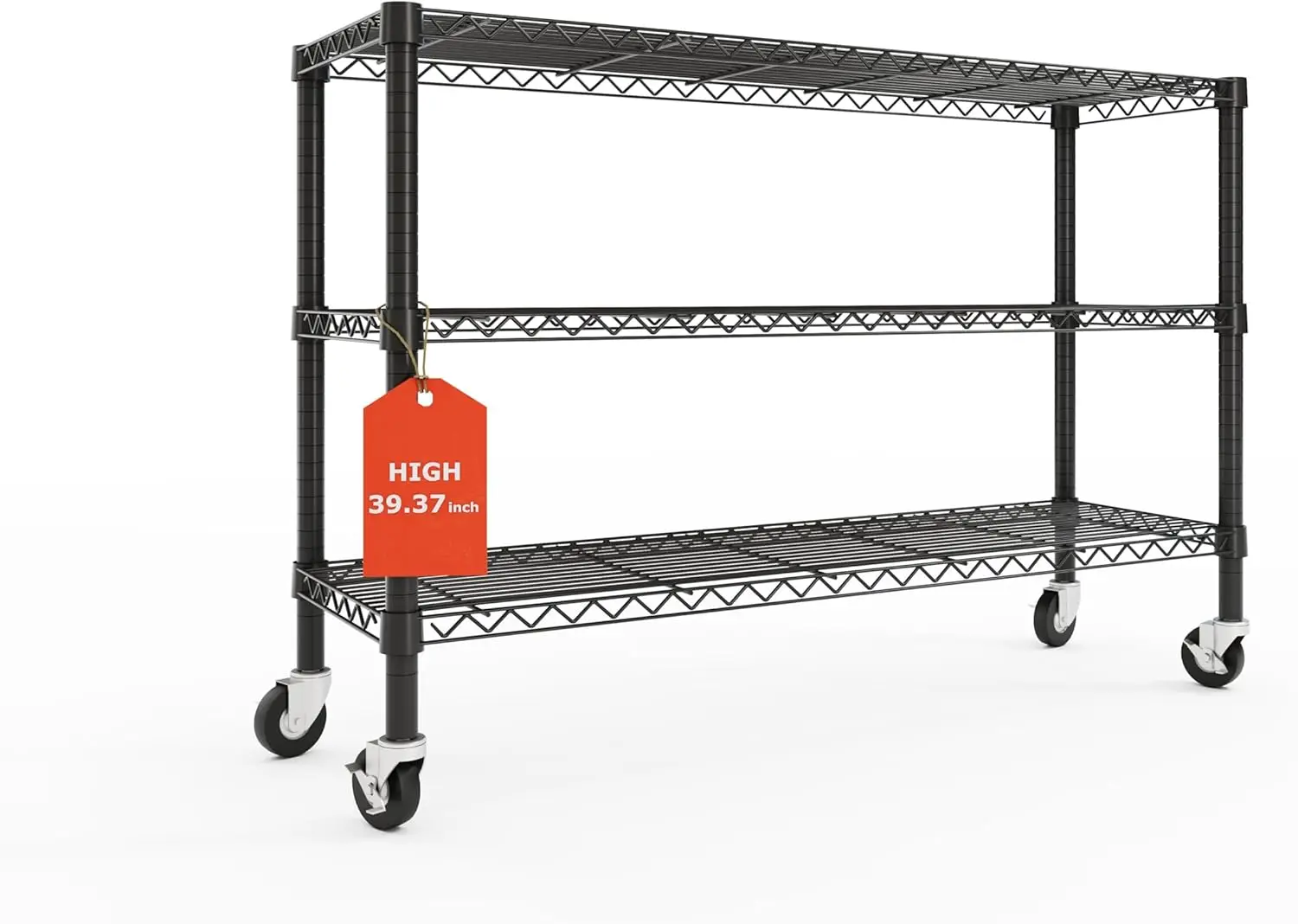 

3 Tier Storage Shelves With Wheels Wide Wire Shelving Unit 39.37"" H Tall, 350Lbs Per Shelf Metal Shelves For Storage Sturdy