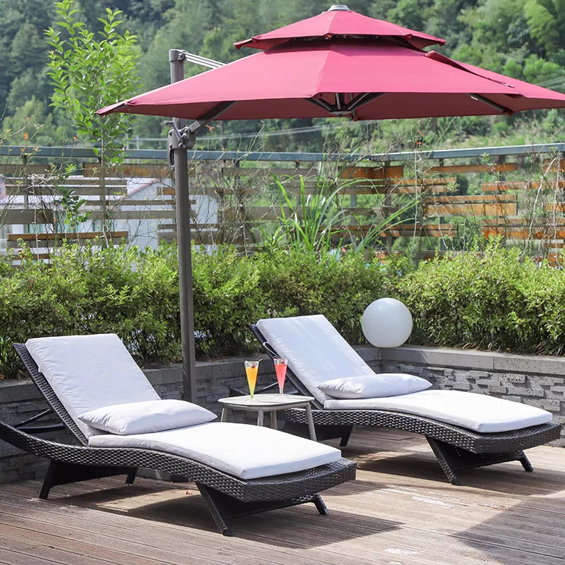 

Outdoor Lounging Chairs Waterproof Sunscreen Swimming Pool Beach Villa Courtyard Garden Terrace Parasol Rattan Chai