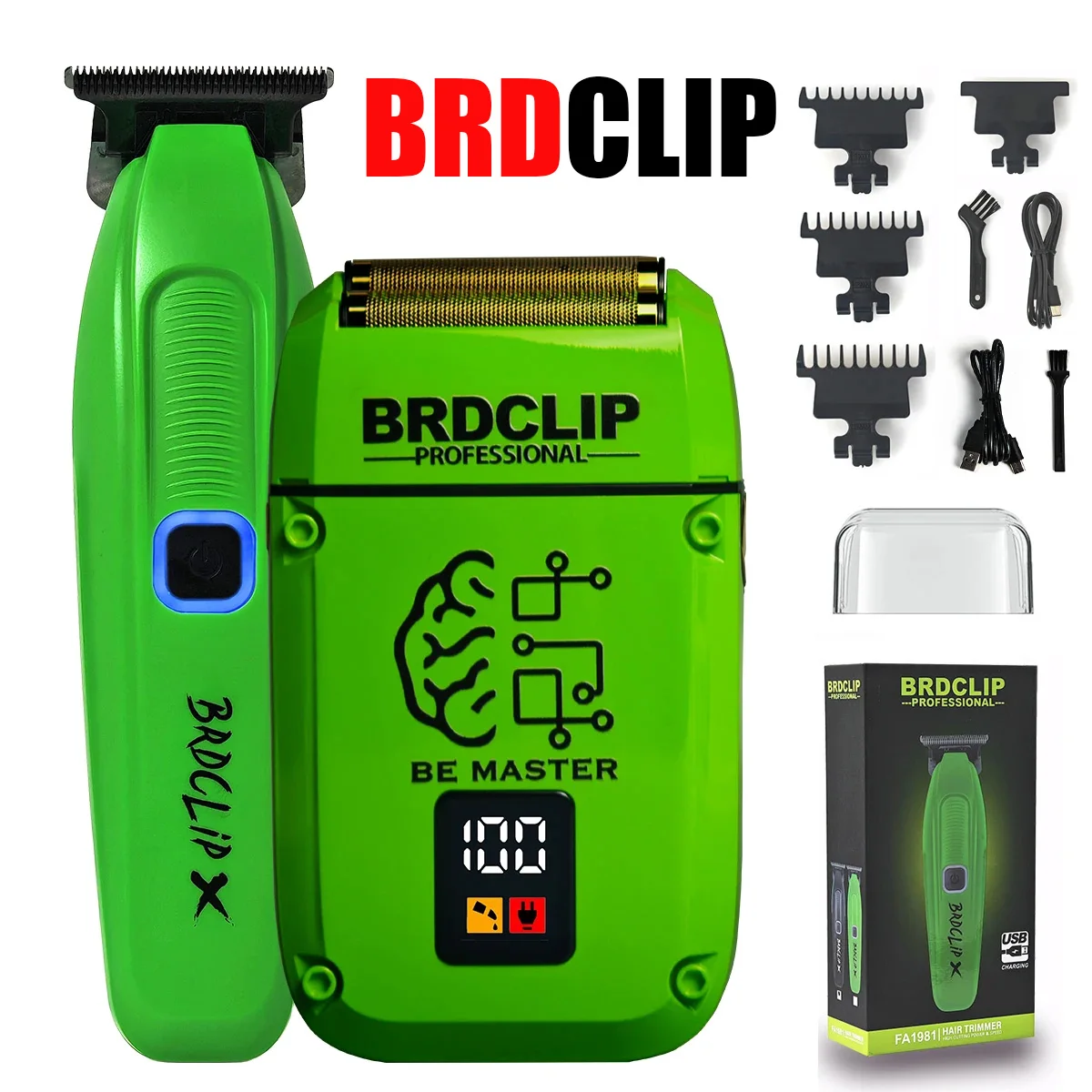 

Professional BRDCLIP FA1981 Hair Clipper 7500RPM 0 Cutting Blade Trimmer 8200RPM LED Display Shaver Men Beard Trimming Set