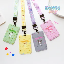 Funda protectora de PVC con dibujos animados para tarjetas, soporte para tarjetas de Hellos Kittys Cinnamoroll Kuromi, colgante para el cuello, cordón para identificación, regalo para estudiantes y Campus