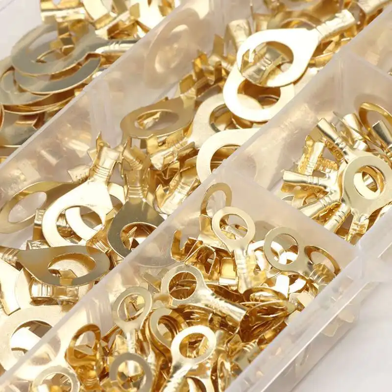 150/300/450/540pcs Boxed O-Type Connector Open Copper Wire Joint Terminal Gold Grounding Plate Quick Wiring Nose Combination
