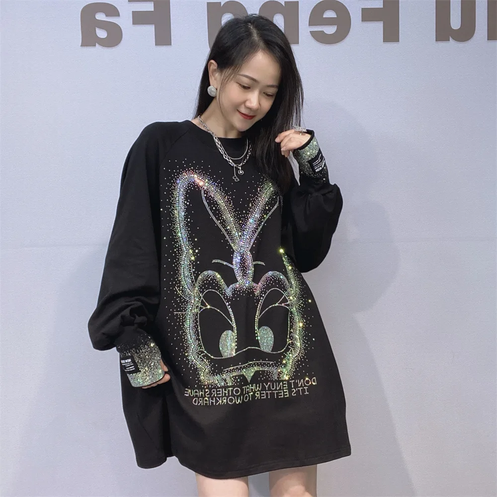 

Big Size Cartoon Diamonds T Shirts Women Fashion Autumn Clothes Loose O Neck Long Sleeve Pullover Tops Tee Занзеа Женская Одежда