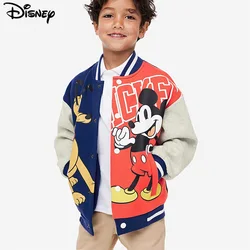 Disney 2024New Arrival Rib Sleeve Cotton Top Fashion Logo Mickey Mouse Print Casual Bomber Baseball Jacket Loose Cardigan Coat