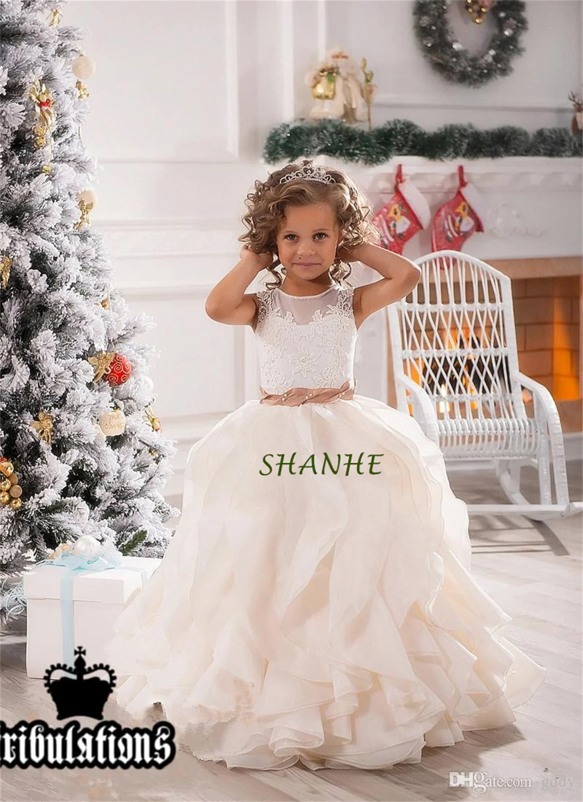 New Pretty Mint Ivory Lace Tulle Flower Girl Dresses Birthday Wedding Party Holiday Bridesmaid Fancy Communion Dresses for Girls